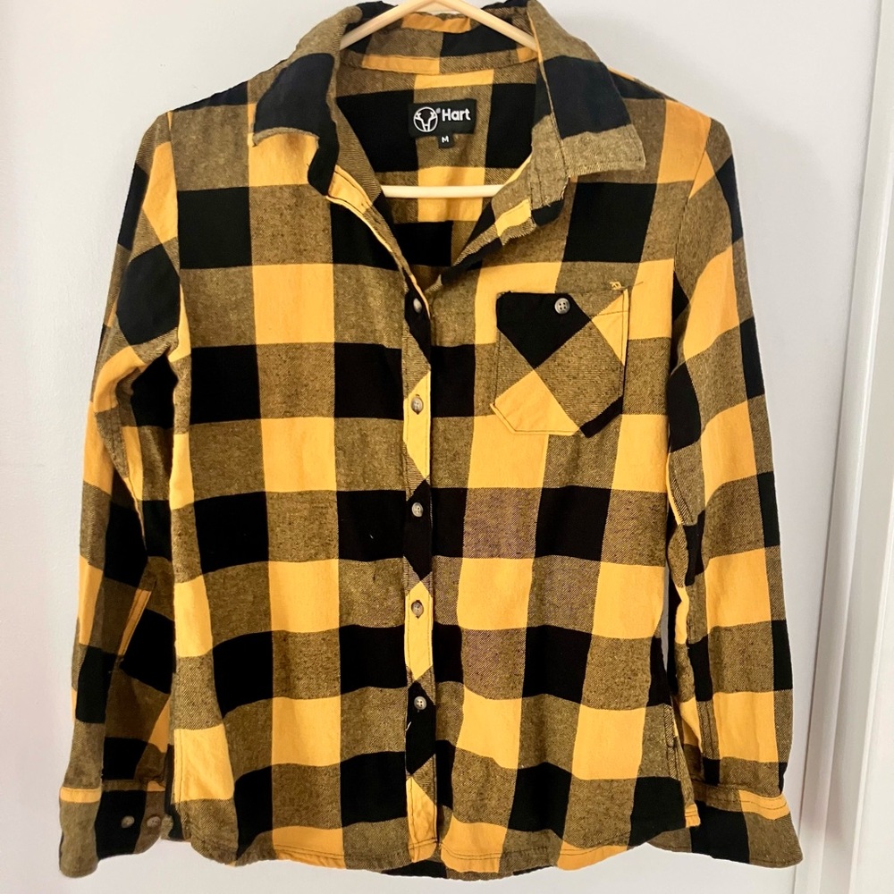 Women's plaid Button Down Shirt - Yellow and Black